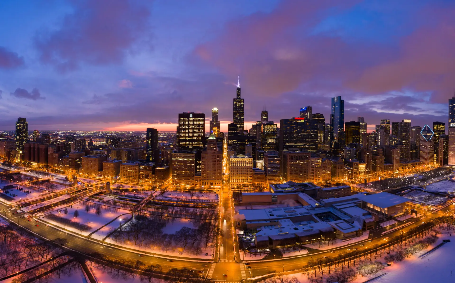 Chicago skyline at dusk