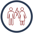 Icon representing divorce, featuring a male and female figure separated by a lightning bolt, symbolizing legal support for divorce matters.